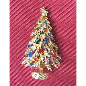 Vintage Goldtone Frosted Christmas Tree PIn Brooch Signed ART READ DESCRIPTION